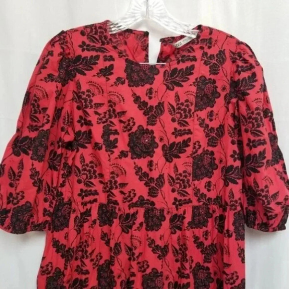 Zara Red Black Floral Sequin Casual Maxi Dress Blogger's Favourite XS - Picture 14 of 16